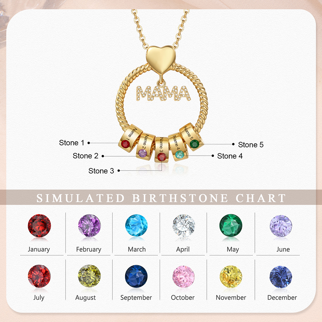 5 Names - Personalised Mama Circle Pendant Necklace Custom Names & Birthstones Necklace Mother's Day Gifts-Jessemade AU