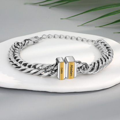 Personalised Mens Cuban Link Chain Bracelet Engraved 2 Beads Father's Day Gift-Jessemade AU