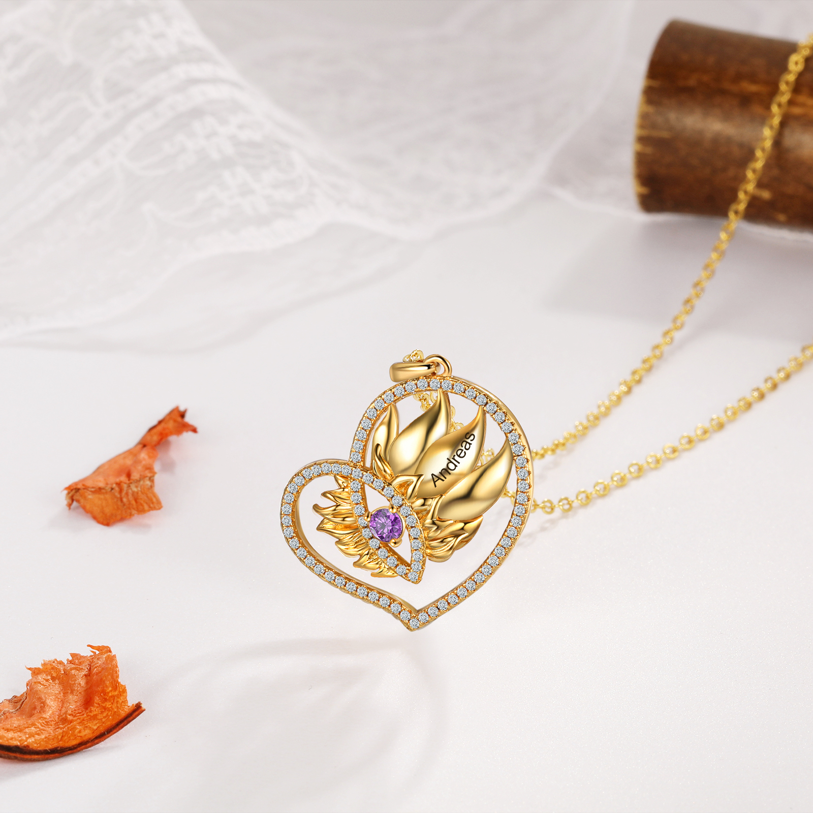 Personalised Heart Necklace With 1 Birthstone Engraved Names Necklace Gift For Women-Jessemade AU