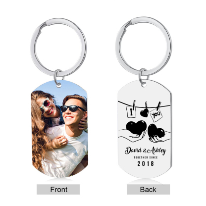 Personalised Couple Photo Keychain Custom 2 Names & Text & Year Keyring Gift for Him/Her-Jessemade AU