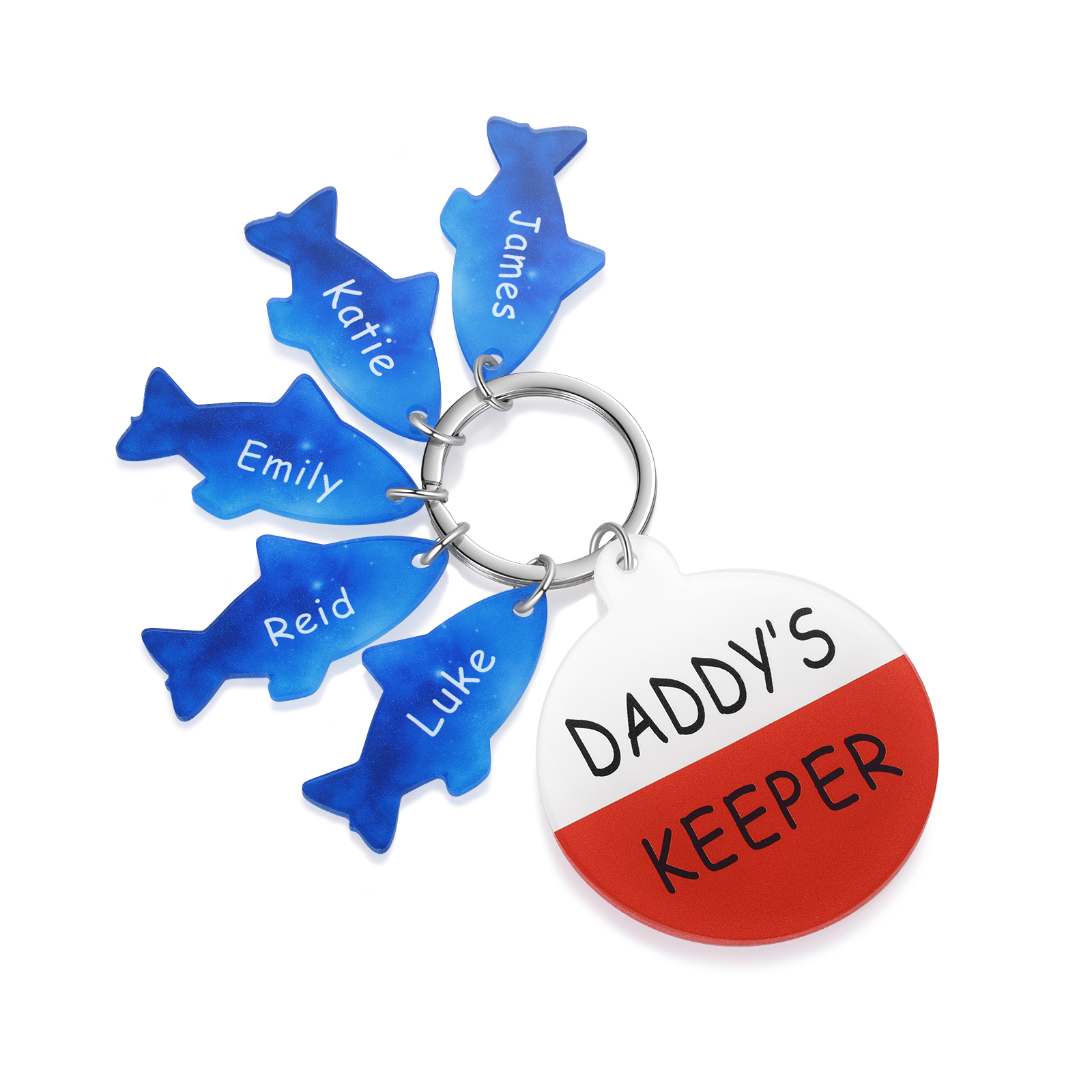 Personalised 5 Names & 1 Text Fishes Keychain Engraved Kids Names Acrylic Keychain Gifts for Daddy-Jessemade AU