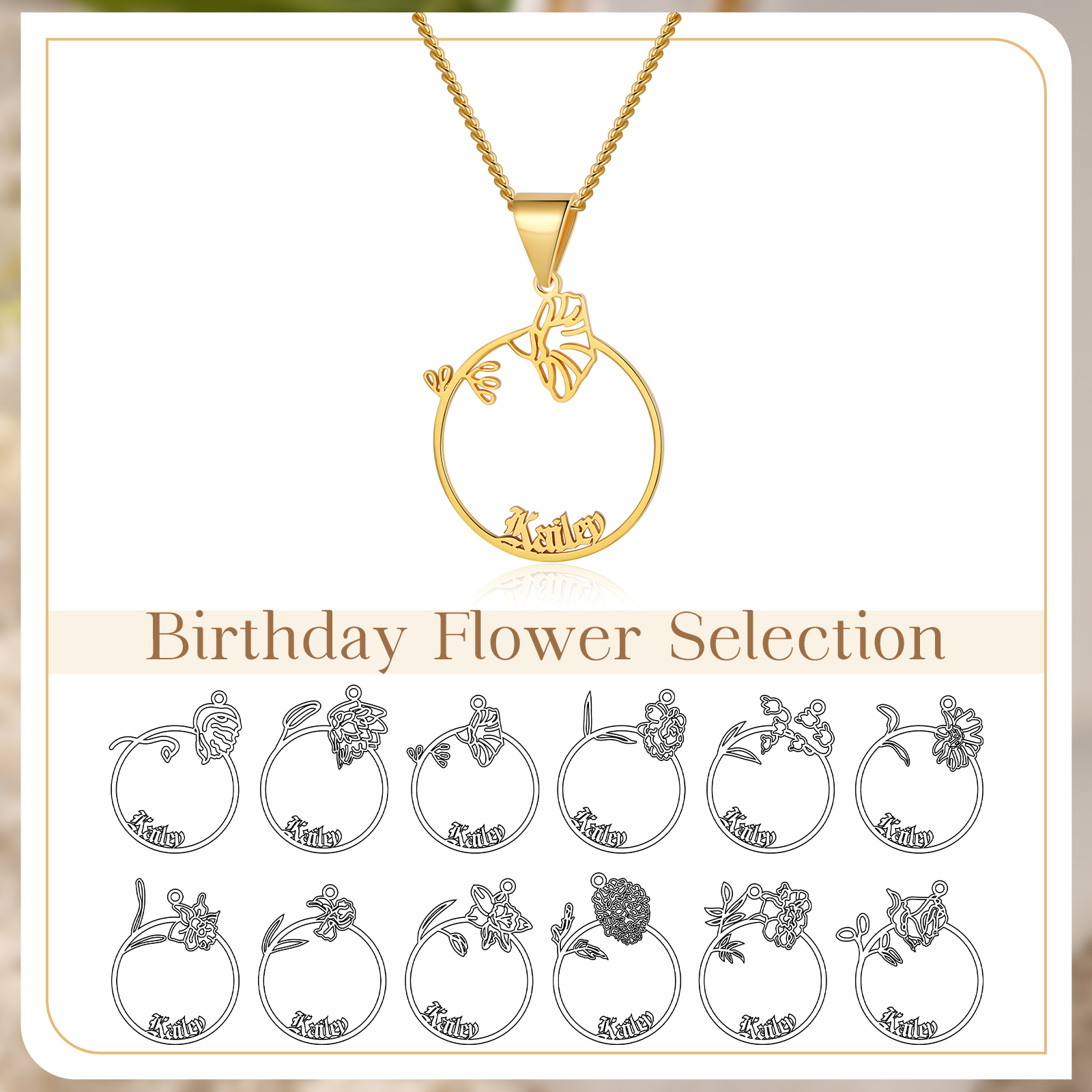 Personalised Birthflower Name Necklace Classic Jewelry Gift For Her-Jessemade AU