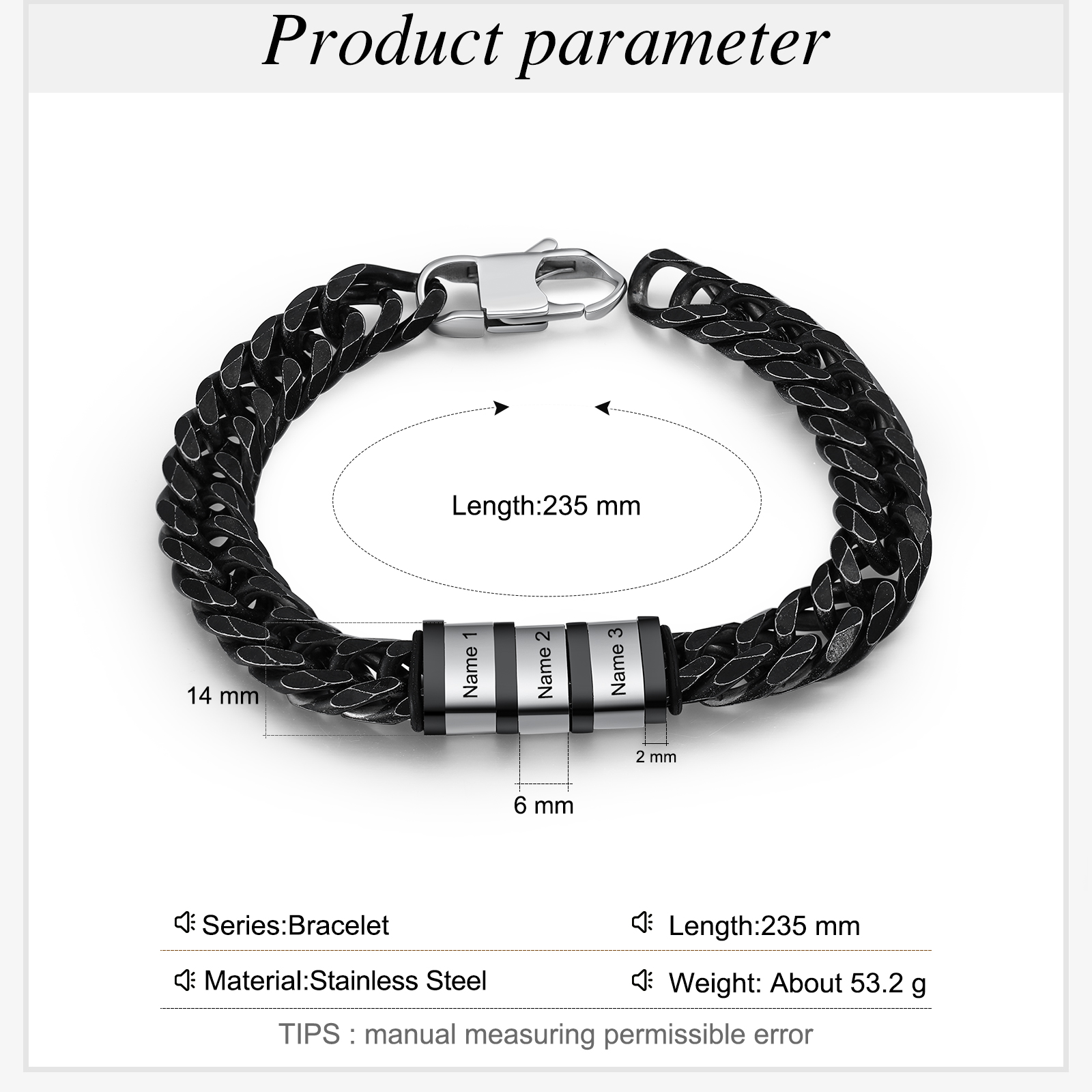 Personalised Black Stainless Steel Bracelet Custom 3 Names Men's Women's Bracelets For Couple-Jessemade AU