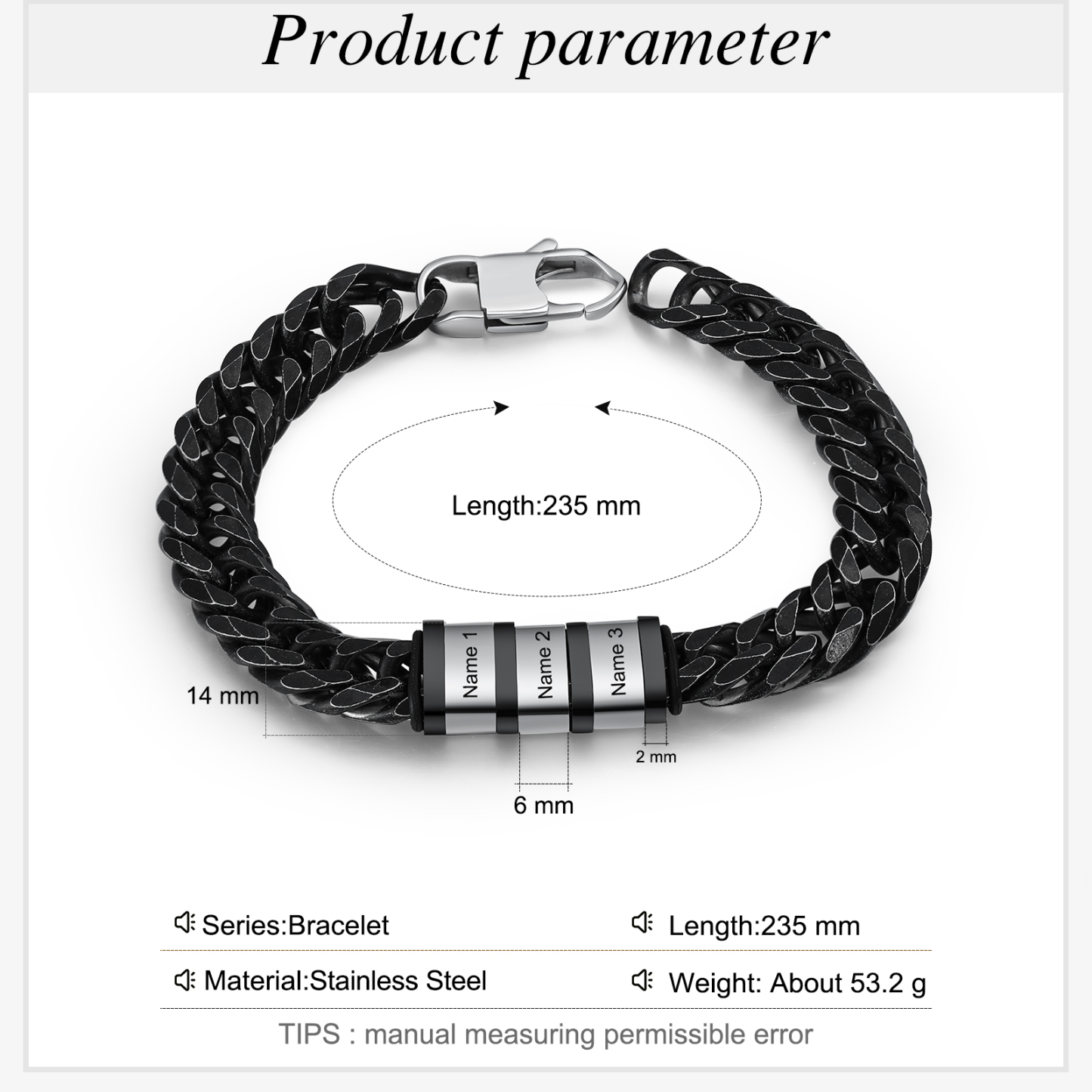 Personalised Black Stainless Steel Bracelet Custom 3 Names Men's Women's Bracelets For Couple-Jessemade AU