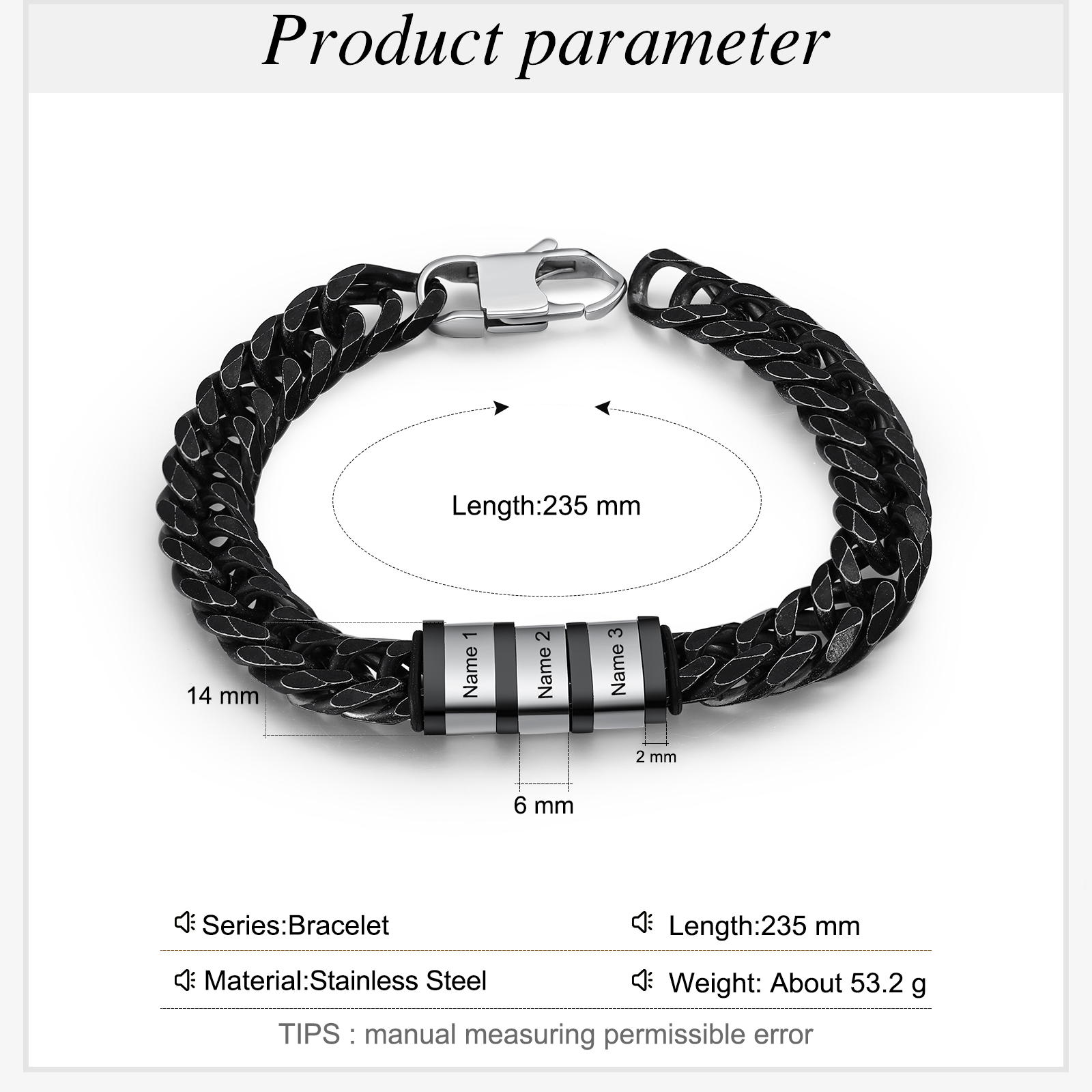 Personalised Black Stainless Steel Bracelet Custom 3 Names Men's Women's Bracelets For Couple-Jessemade AU