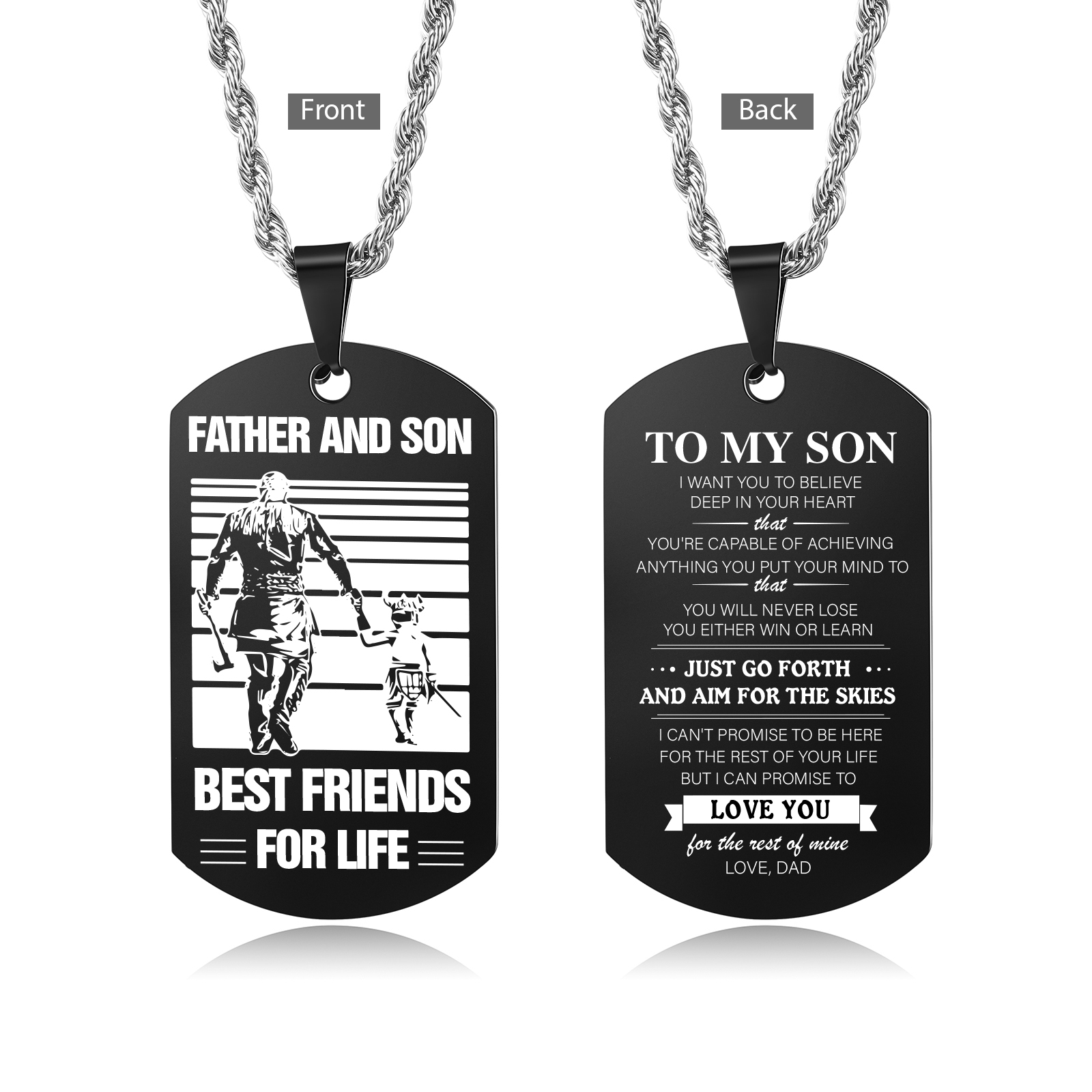 To My Son Necklace Black Dog Tag Necklace Dad to Son Viking Necklace "Father And Son Best Friends For Life"-Jessemade AU