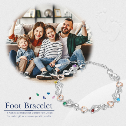 Personalised Baby Feet Bracelet Custom 5 Birthstones Heart Bracelet Gifts For Women-Jessemade AU