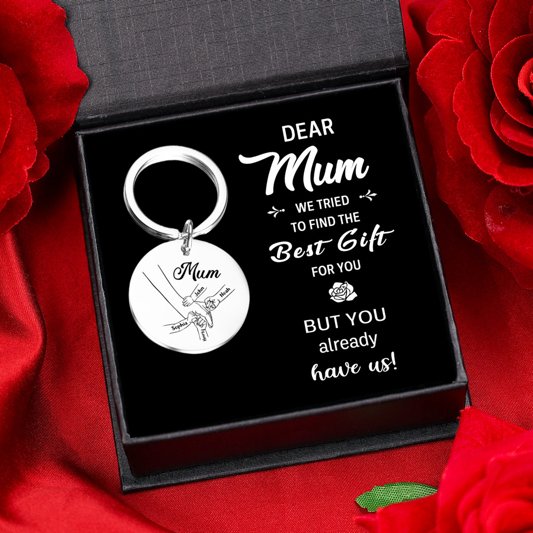 4 Names - Personalised Text Keychain Holding Hands Keychain Mother's Day Gifts For Grandma/Mother-Jessemade AU
