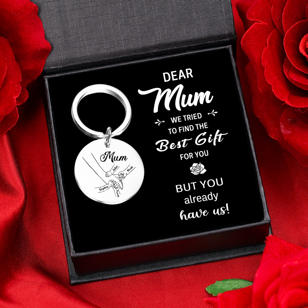 4 Names - Personalised Text Keychain Holding Hands Keychain Mother's Day Gifts For Grandma/Mother-Jessemade AU