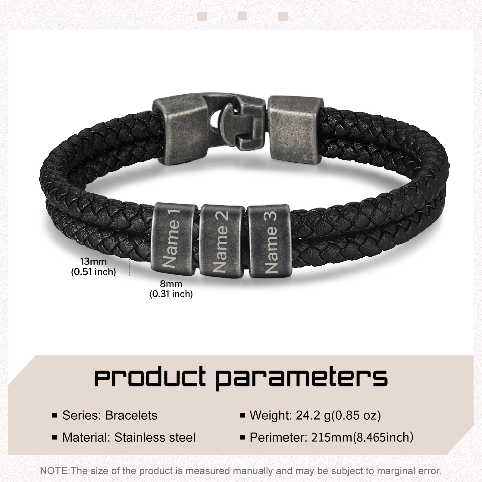 Personalised Men Leather Bracelet with 3 Names Beaded Wrap Bracelet Retro Style For Him-Jessemade AU