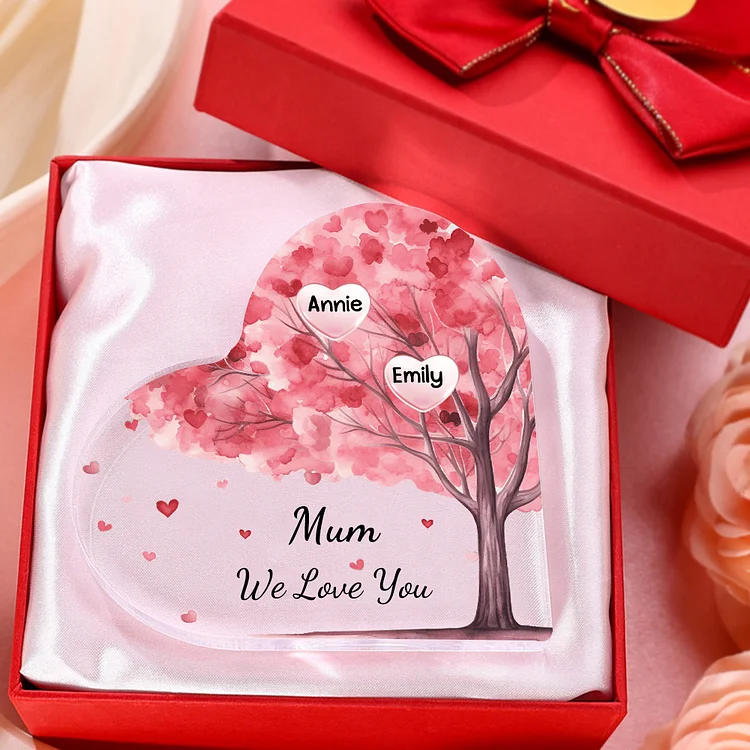2 Names - Personalised Acrylic Heart Keepsake Custom Text Pink Tree Ornaments Gifts for Grandma/Mother-Jessemade AU