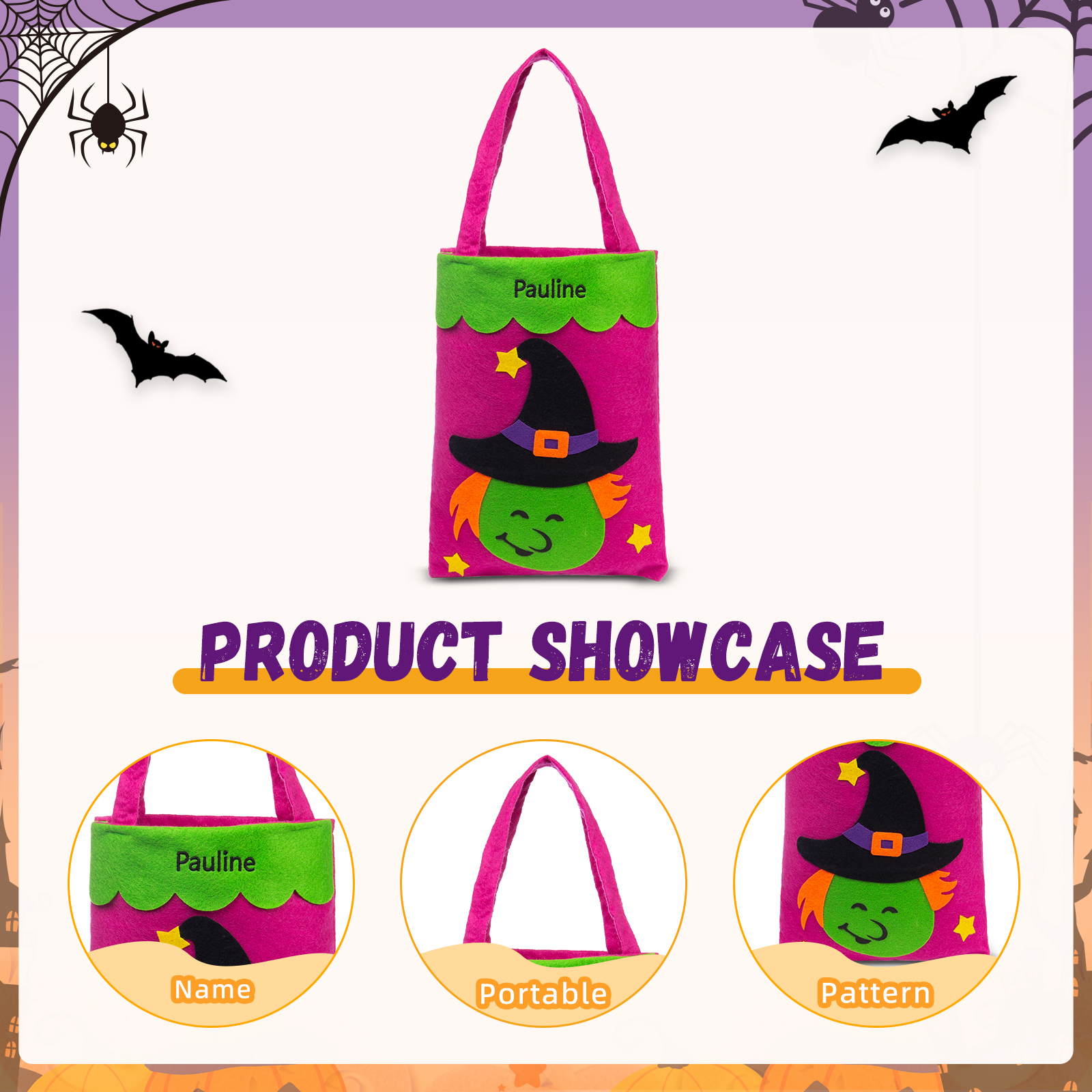 Personalised Halloween Tote Bags Custom 1 Name Tote Bag Halloween Candy Bag for Kids-Jessemade AU