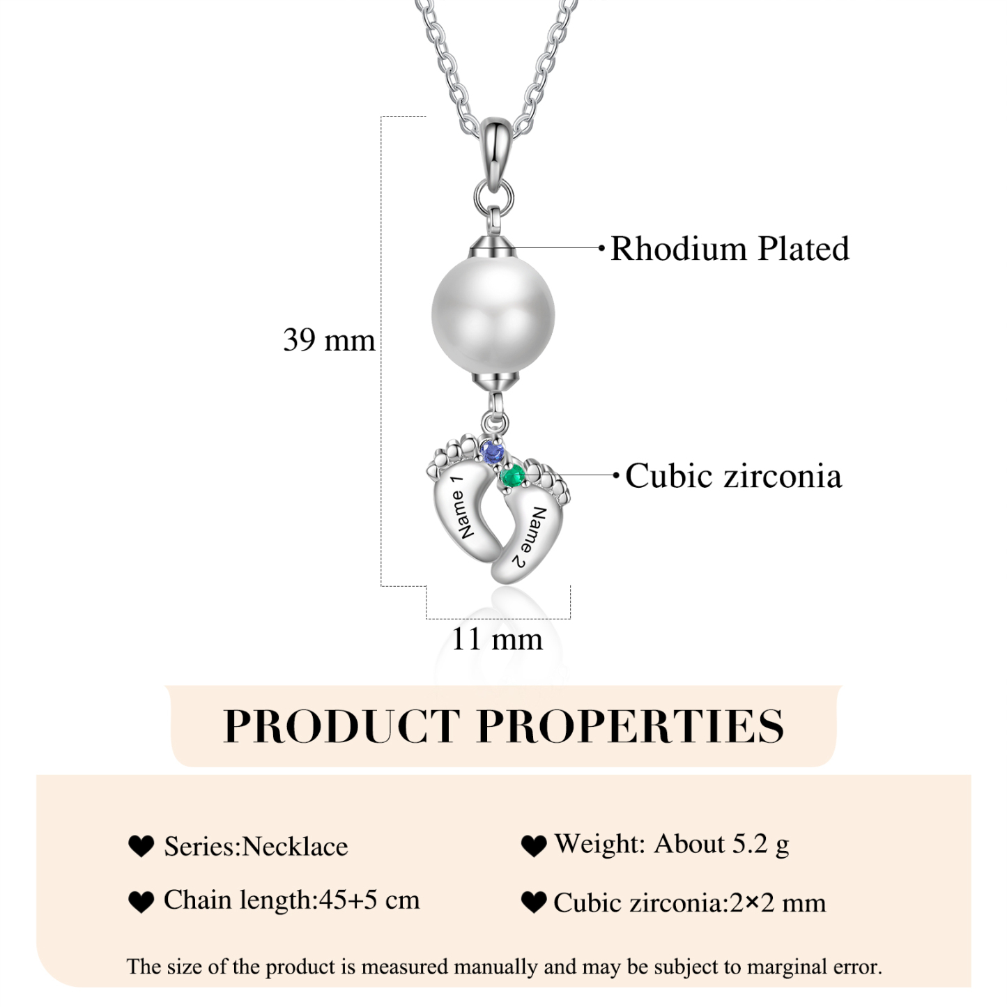 Personalised Baby Feet Pearl Necklace Custom 2 Names & Birthstones Mother Necklace-Jessemade AU