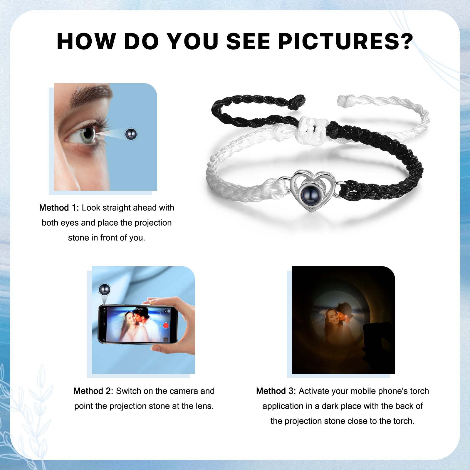 Personalised Heart Projection Bracelet Customised Photo Bracelet Adjustable Bracelet Gift for Couples/Family/Friends-Jessemade AU