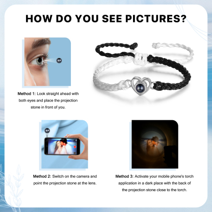 Personalised Heart Projection Bracelet Customised Photo Bracelet Adjustable Bracelet Gift for Couples/Family/Friends-Jessemade AU