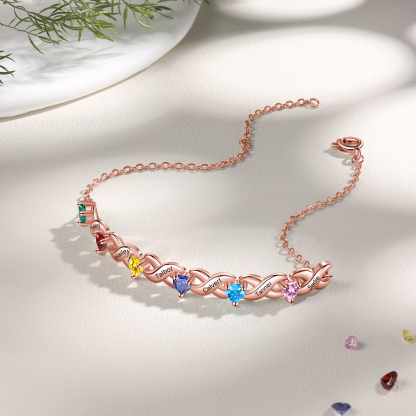 Family Custom Bracelet Heart Personalised with 6 Birthstones Gift Box Set-Jessemade AU