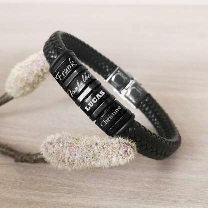 Men Leather Braided Bracelet Personalised with 4 Names 4 Beads Gift For Father's Day-Jessemade AU