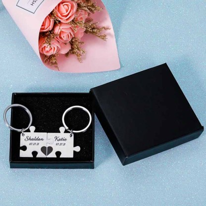 Puzzle Keychain Set Personalised Names Interlocking Keychain for Couple-Jessemade AU