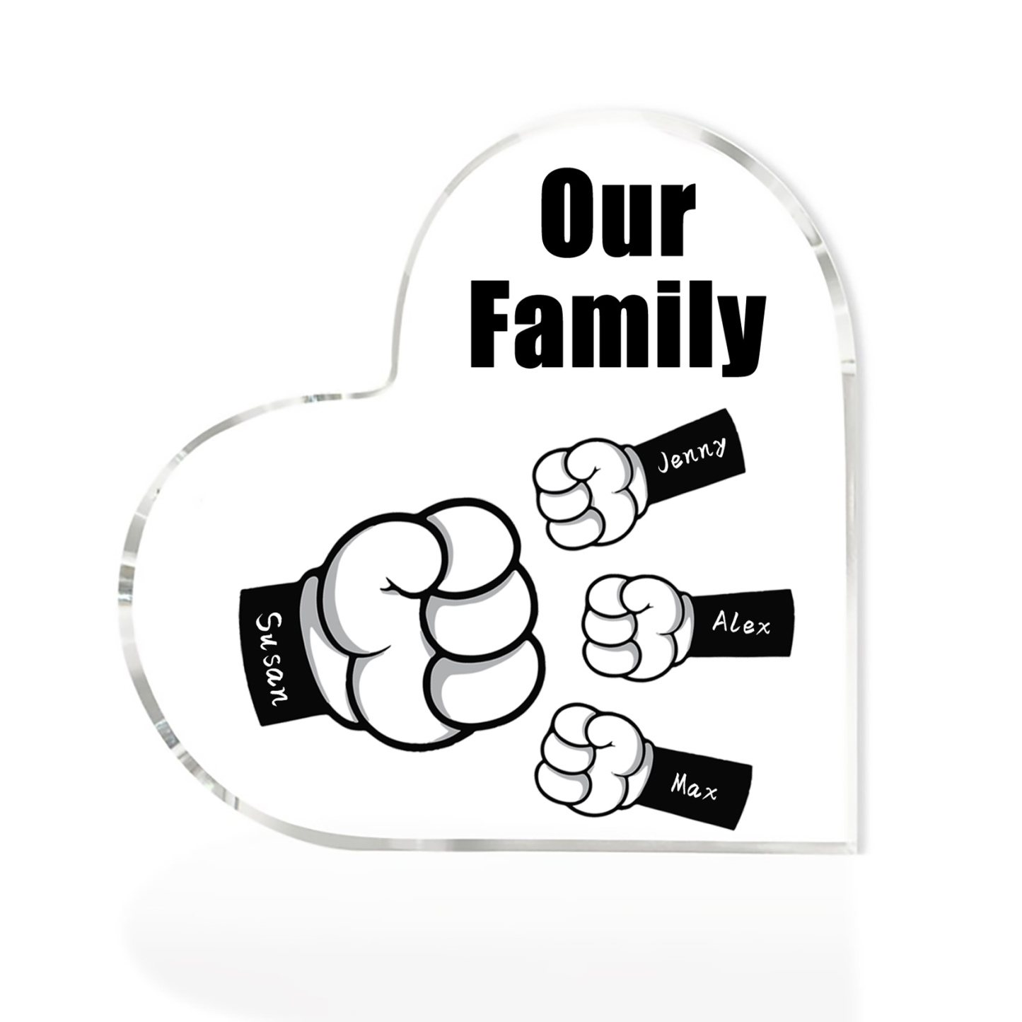 Personalised Acrylic Heart Keepsake Custom 4 Names & 1 Text Fist Bump Ornaments Gifts for Dad/Grandpa-Jessemade AU