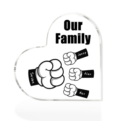 Personalised Acrylic Heart Keepsake Custom 4 Names & 1 Text Fist Bump Ornaments Gifts for Dad/Grandpa-Jessemade AU