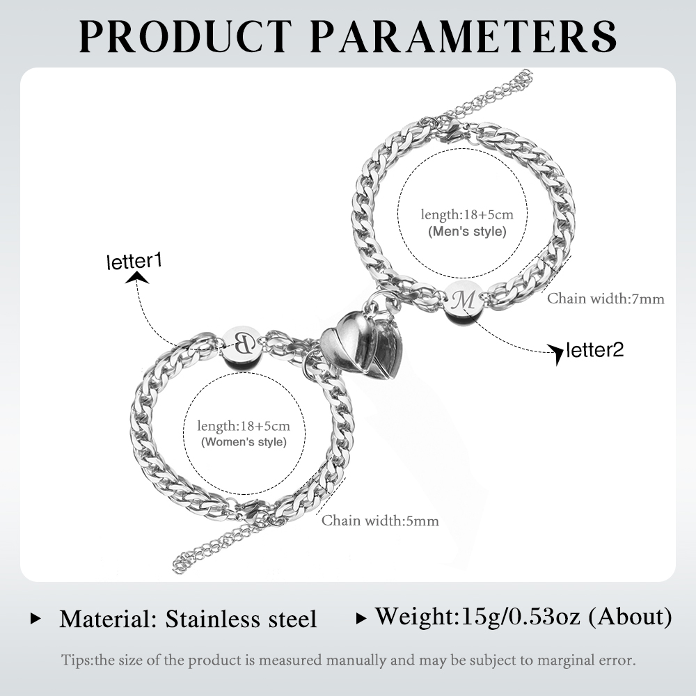 Couple Bracelets Set Customised 2 Letters Bracelet Stainless steel Adjustable Bracelet Valentine's Day Gift for Couples-Jessemade AU