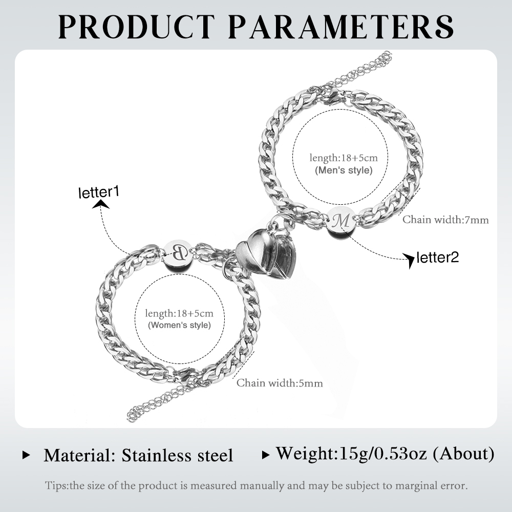 Couple Bracelets Set Customised 2 Letters Bracelet Stainless steel Adjustable Bracelet Valentine's Day Gift for Couples-Jessemade AU