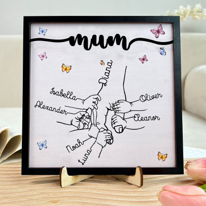 7 Names - Personalised Wooden Plaque Holding Mum's Hand Desktop Decorations Wooden Sign With Stand-Jessemade AU