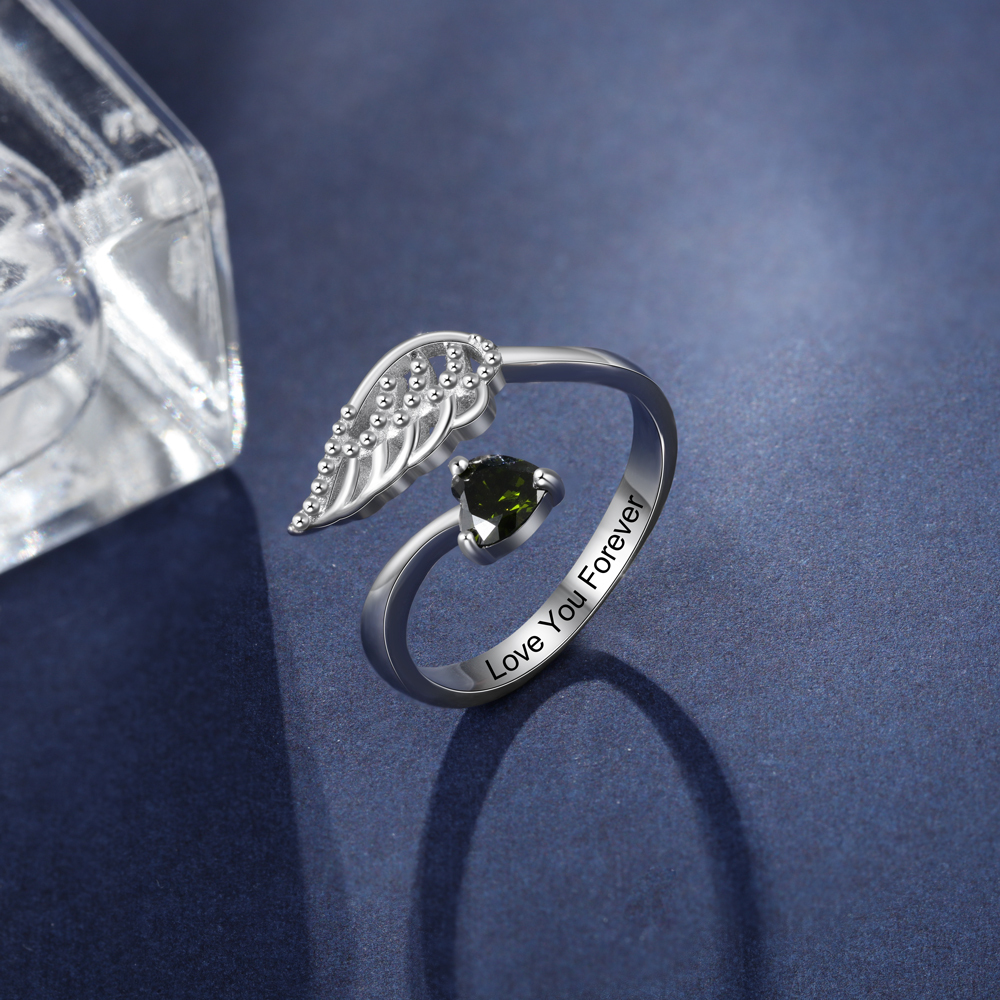 Personalised Mothers Ring With 1 birthstone Wing Customised Ring For Her-Jessemade AU
