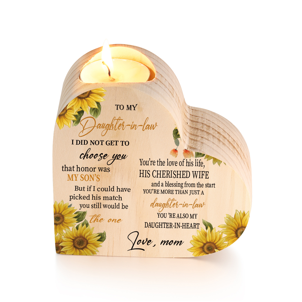To My Daughter-In-Law Candle Holder You’re also my daughter-in-heart Wooden Candlestick-Jessemade AU