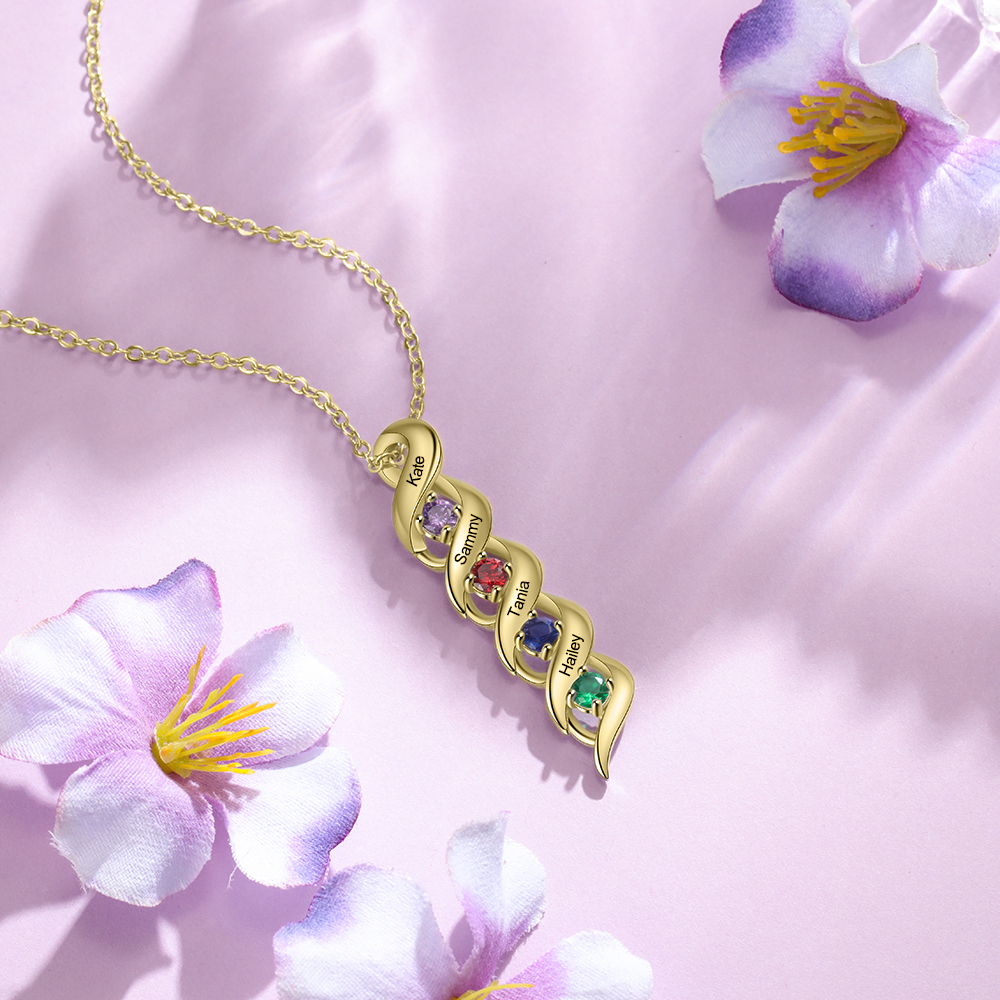 Personalised Necklace Cascading Pendant with 4 Birthstones Engraving 4 Names Gifts for Her-Jessemade AU