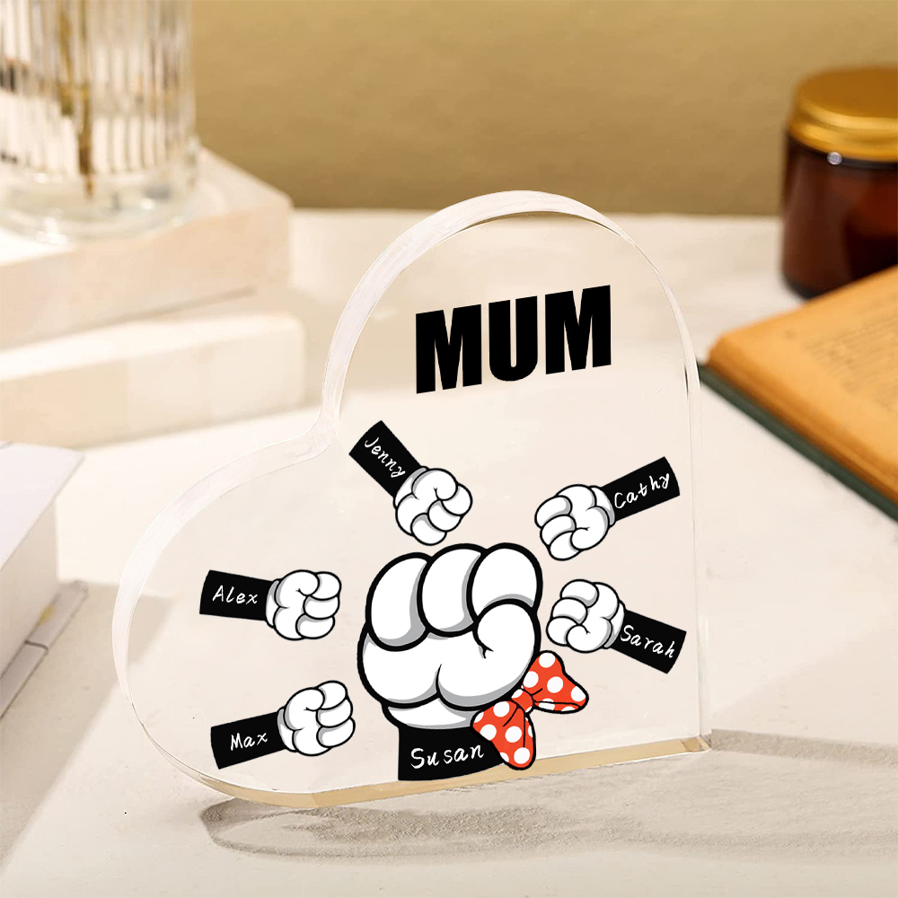 6 Names - Personalised Acrylic Heart Keepsake Custom Name & Text Fist Bump Ornaments Gifts for Family-Jessemade AU