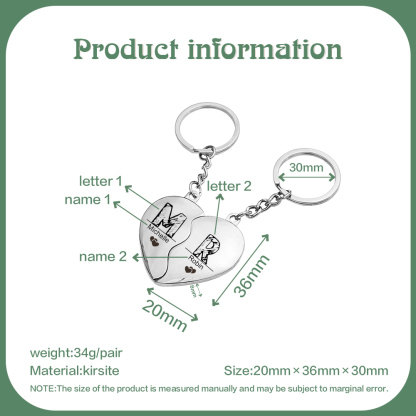 Personalised Heart Keychain Set Custom 2 Names & 2 Letters Couple Matching Keyring Valentine's Day Gifts For Couples-Jessemade AU