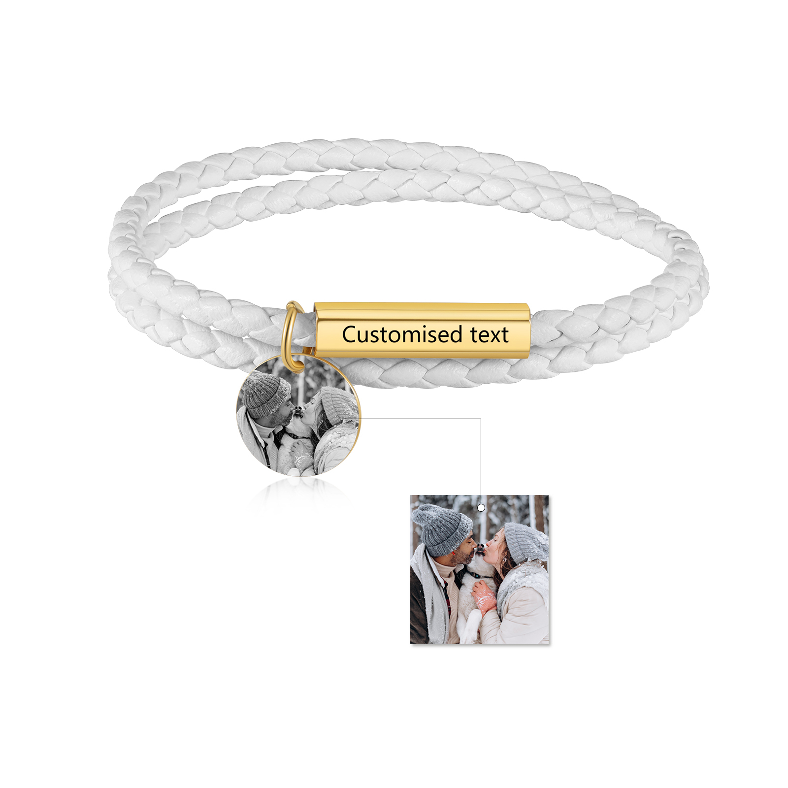 Personalised Leather Bracelet Custom Photo & Text Bracelet Couple Gift for Him/Her-Jessemade AU