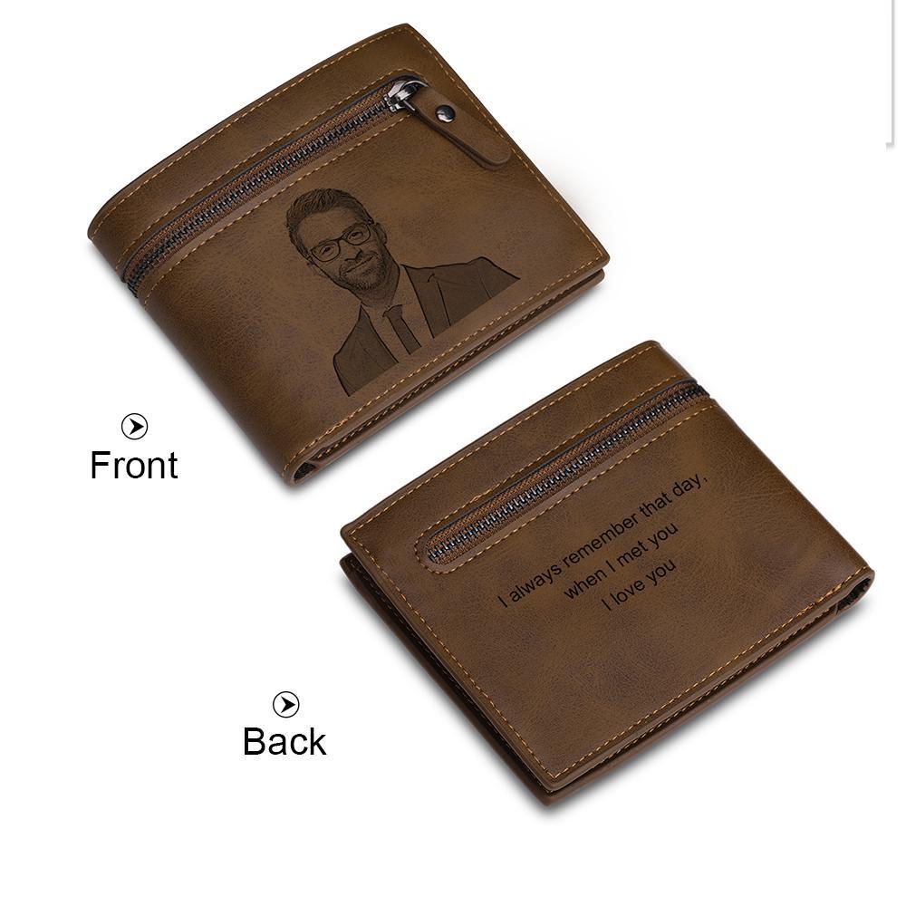Personalised Leather Wallet Engraved Photo Short Purse Gifts For Men-Jessemade AU