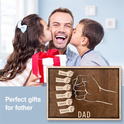 Father and Sons/Daughters Fist Signs Engrave 3 Names Family Bond Wood Frame-Jessemade AU