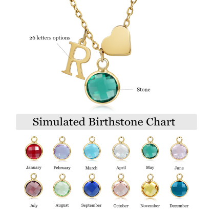 Personalised Heart Necklace Custom Birthstone and Initial Kid's Necklace-Jessemade AU