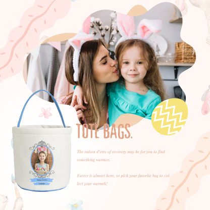 Easter Bunny Tote Bag Personalised Photo Bucket Bag Custom Name & Text White Basket Gifts For Kids-Jessemade AU