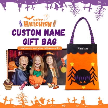 Personalised Halloween Tote Bags Custom 1 Name Tote Bag Halloween Candy Bag for Kids-Jessemade AU