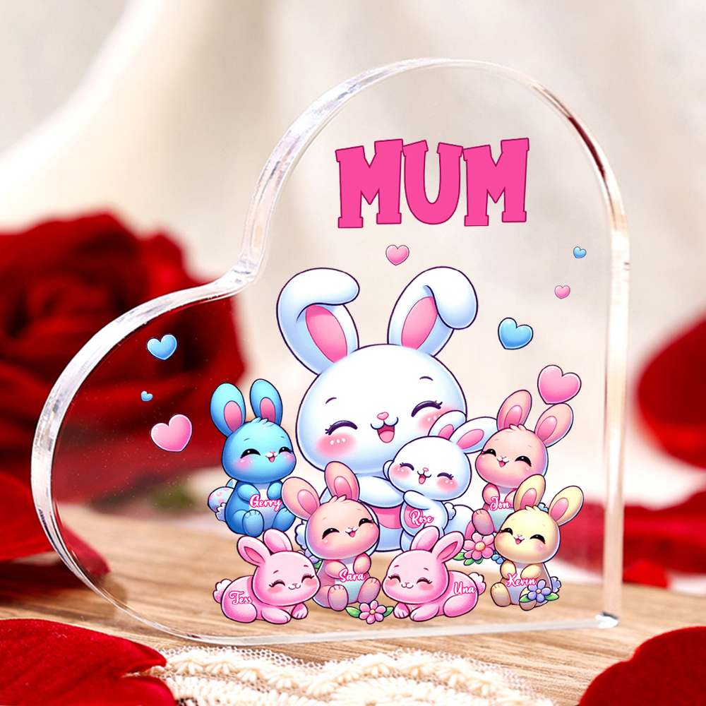 Personalised Text Acrylic Heart Keepsake Custom 7 Names Ornament Bunny Family Gifts For Mother/Grandma-Jessemade AU