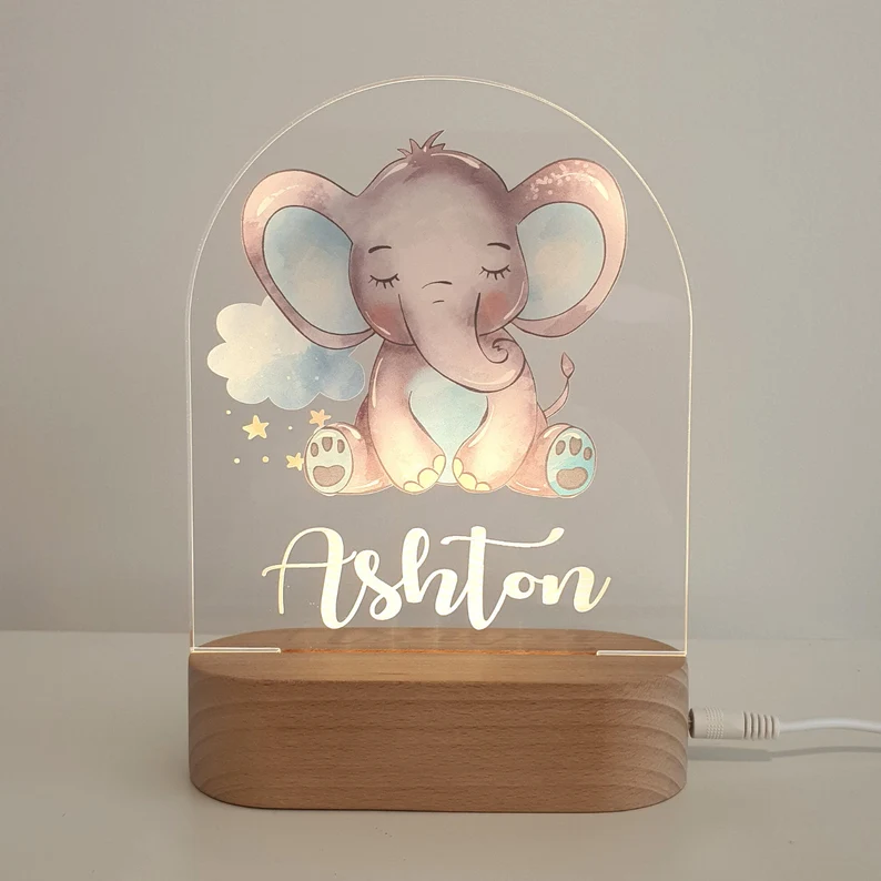 Personalised Elephant Night Light Custom Name LED Lamp Baby Gift for Kids-Jessemade AU