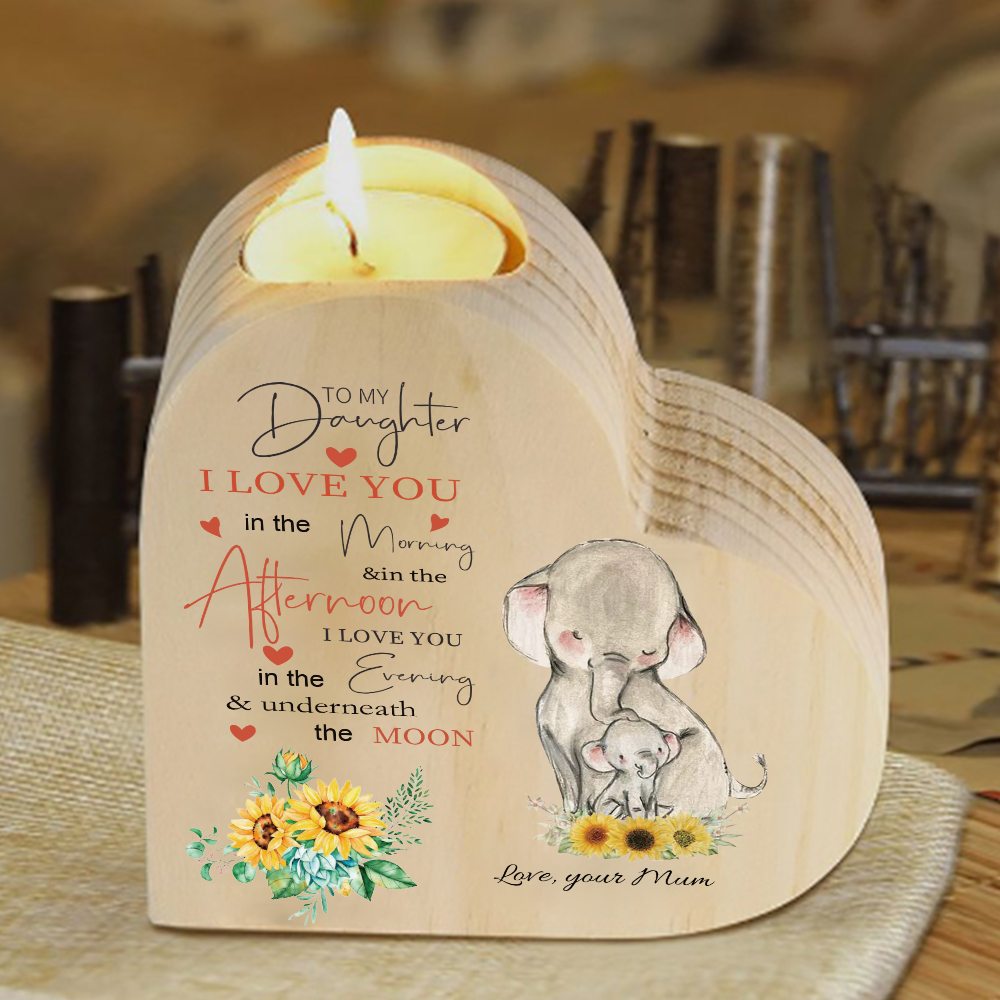 To My Daughter-Wooden Heart Candle Holder Elephant Candlesticks "I love you in the morning" Gifts For Daughter-Jessemade AU