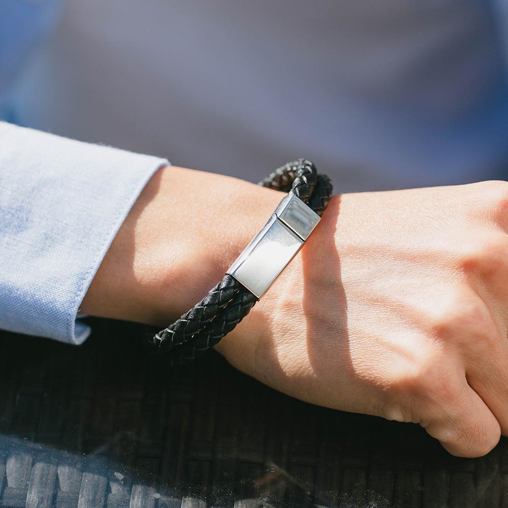 Men's Bracelets Engraved Bracelet for Men  Black Leather Gift For Dad-Jessemade AU