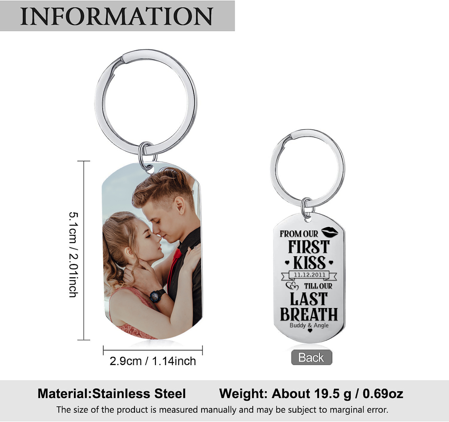 Personalised Couple Photo Keychain Customised 2 Names & Date Keyring Valentine's Day Gifts - From Our First Kiss Till Our Last Breath-Jessemade AU