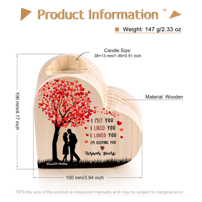 Personalised Couple Candle Holder Custom 2 Names Wooden Candlesticks Heart Valentine's Day Romantic Gifts-Jessemade AU