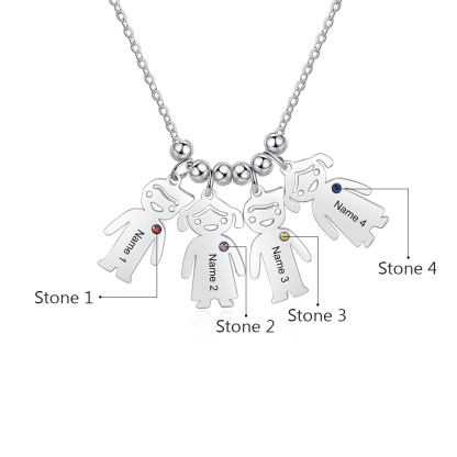 Personalised Kids Charm Necklace With 4 Birthstones Engraved Names Gift For Mother-Jessemade AU