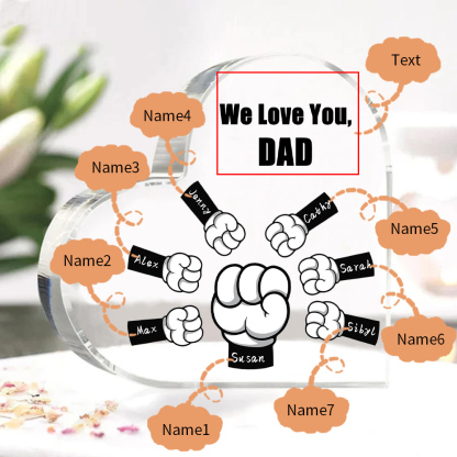 Personalised Acrylic Heart Keepsake Custom 7 Names & 1 Text Fist Bump Ornaments Gifts for Dad/Grandpa-Jessemade AU