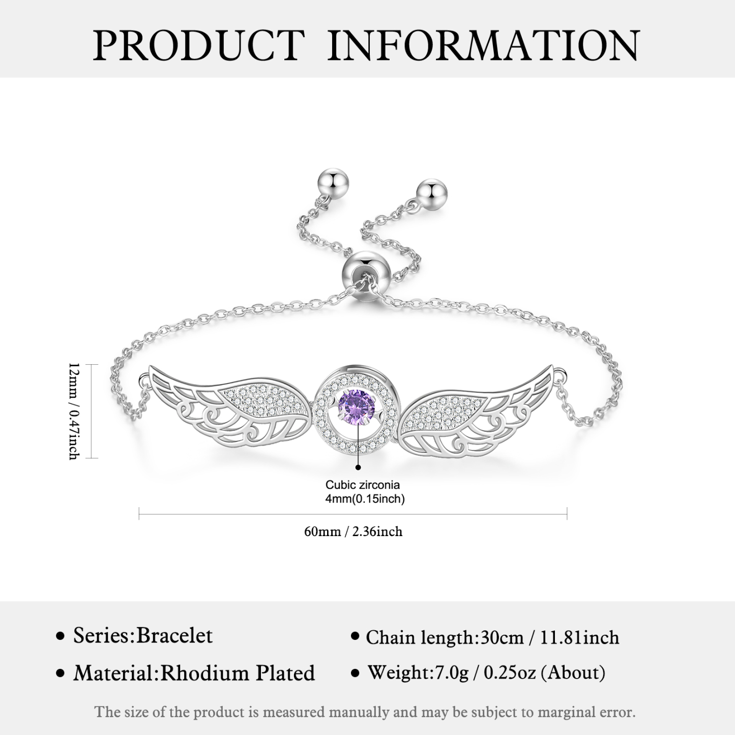 Personalised Angel Wings Bracelet with Birthstone Women's Bracelet-Jessemade AU