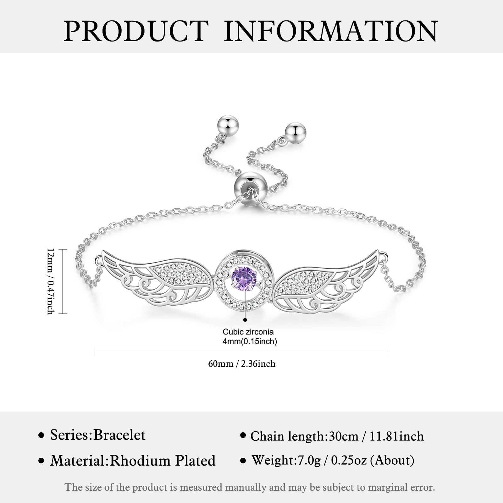 Personalised Angel Wings Bracelet with Birthstone Women's Bracelet-Jessemade AU