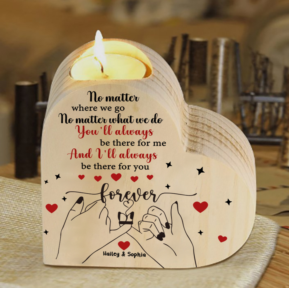 Personalised Heart Candle Holder Custom 2 Names Wooden Candlesticks Pinky Swear Gift for Friend/Bestie-Jessemade AU