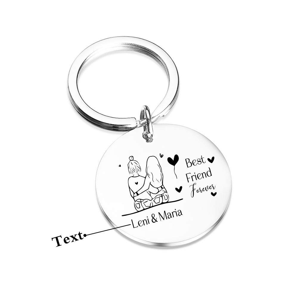Personalised Round Keychain Custom Text Keyring Best Friend Forever Gift For Friend/Sister/Bestie-Jessemade AU